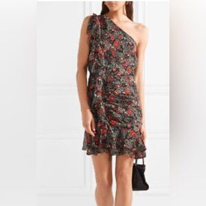 Veronica Beard Red and Black Asymmetrical Ruched Dress